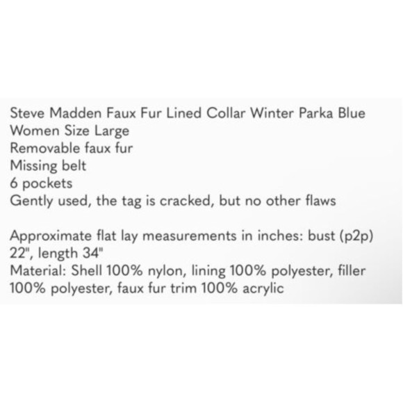 STEVE MADDEN denim blue parka, removable faux fur collar, EUC, size large - Picture 7 of 7